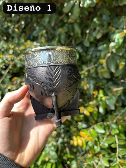 Mate Imperial Repujado Virola de Alpaca Negro